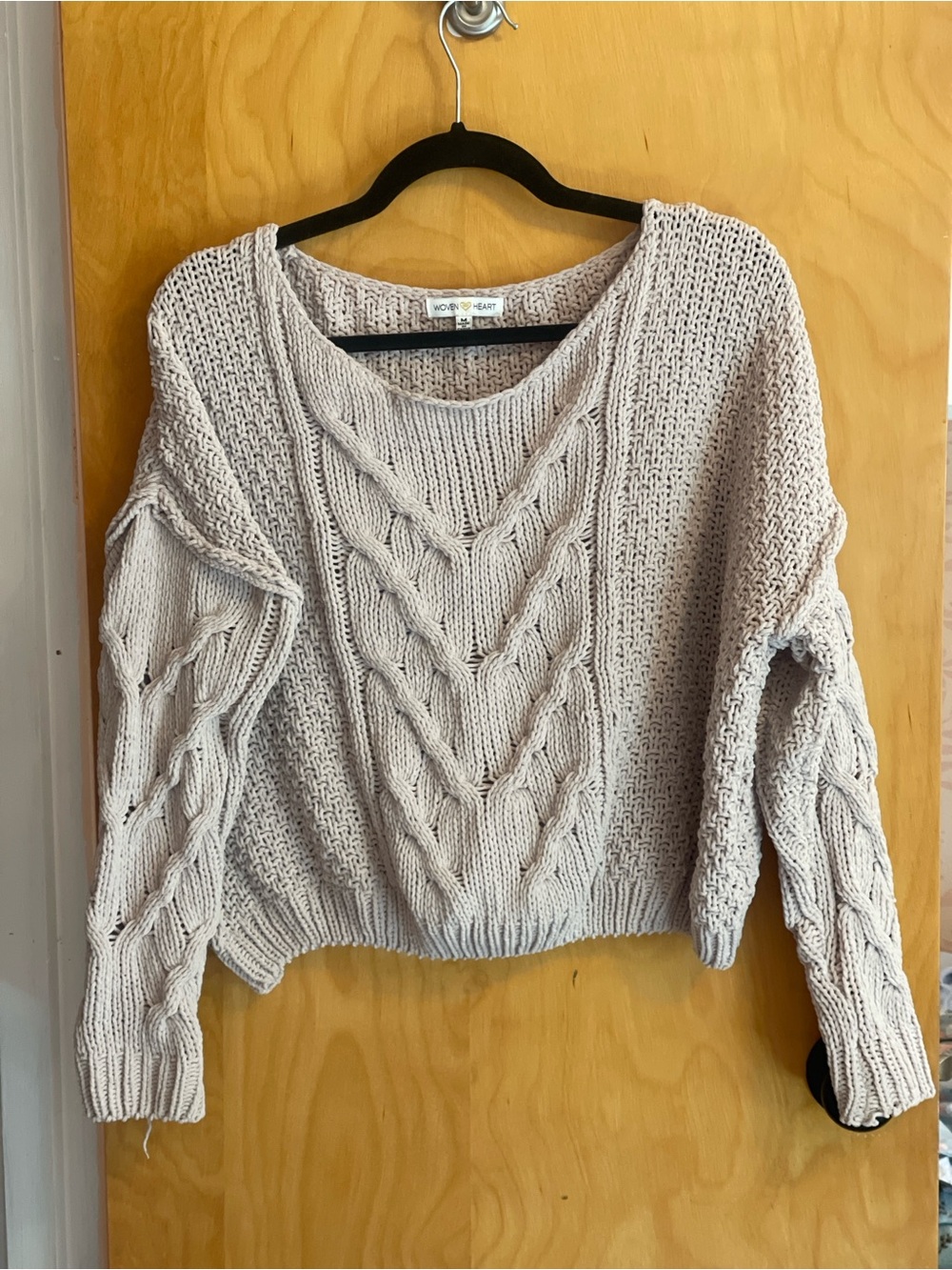 Woven Heart Cream Cable Knit Scoop Neck Sweater